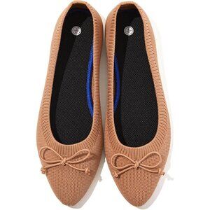 Shupua Flat Shoes Women Brown Mesh Pointed Toe Ballet Comfortable Bow Flat Shoes
